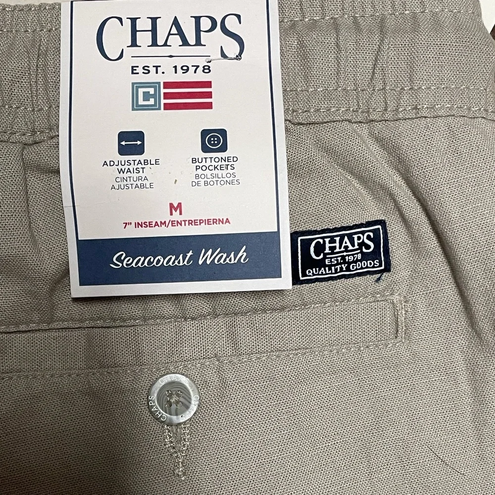 Men's Chaps 7" Khaki Pull On Shorts Adjustable Elastic Waist Size Medium NWT - Picture 6 of 10